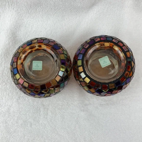 Partylite Mosaic Glass Candle Holders - Brown and Gold Set of 2 - Picture 10 of 16